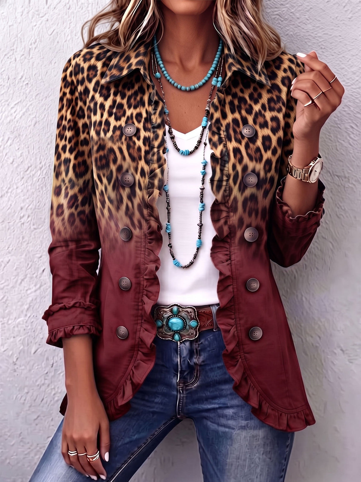 Consuelo | Chaqueta Blazer Leopardo Degradado con Volantes
