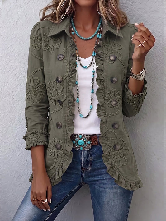 Azucena | Chaqueta Bordada Verde con Volantes