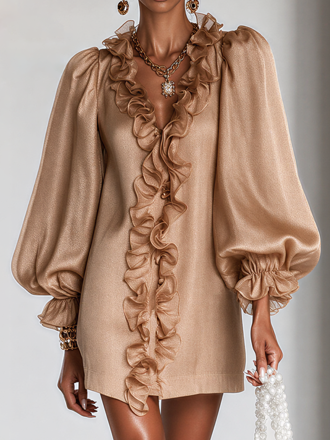 Laia | Vestido Corto con Volante y Manga Abullonada